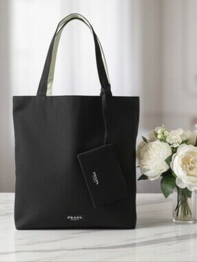 Prada Black Canvas Tote with Matching Pouch